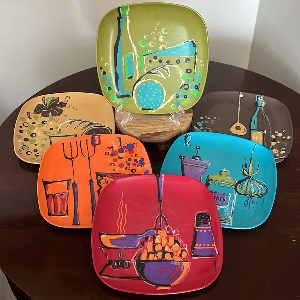 FISKARS FINLAND Melamine Retro Cocktail Plates Set of 6 - Picture 3 of 15